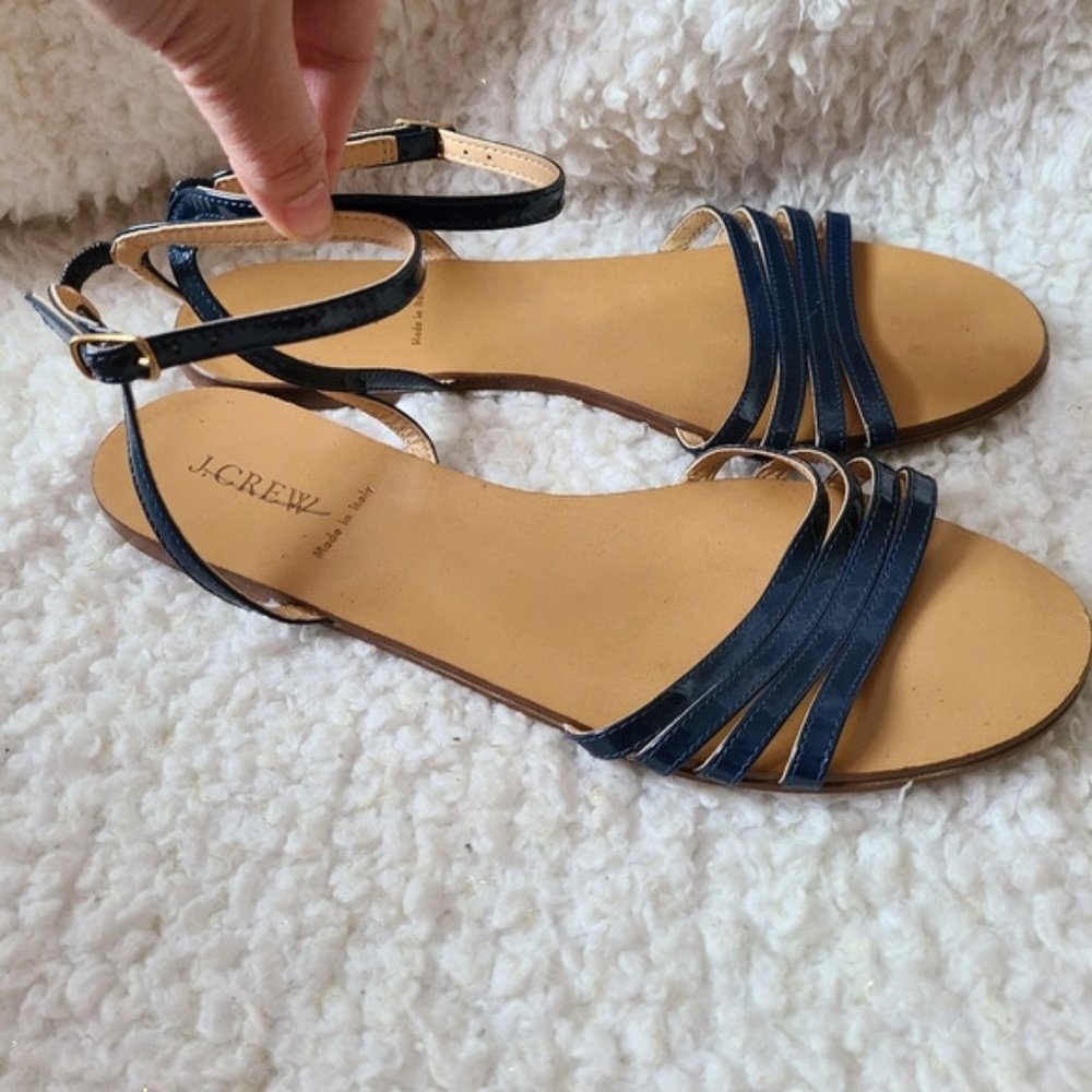 J. CREW Lilibeth patent Leather Navy Blue Sandals